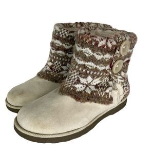 Makalu Kayda Boot Womens White Sweater Faux Fur Button Winter Snow 6.5 Fair Isle